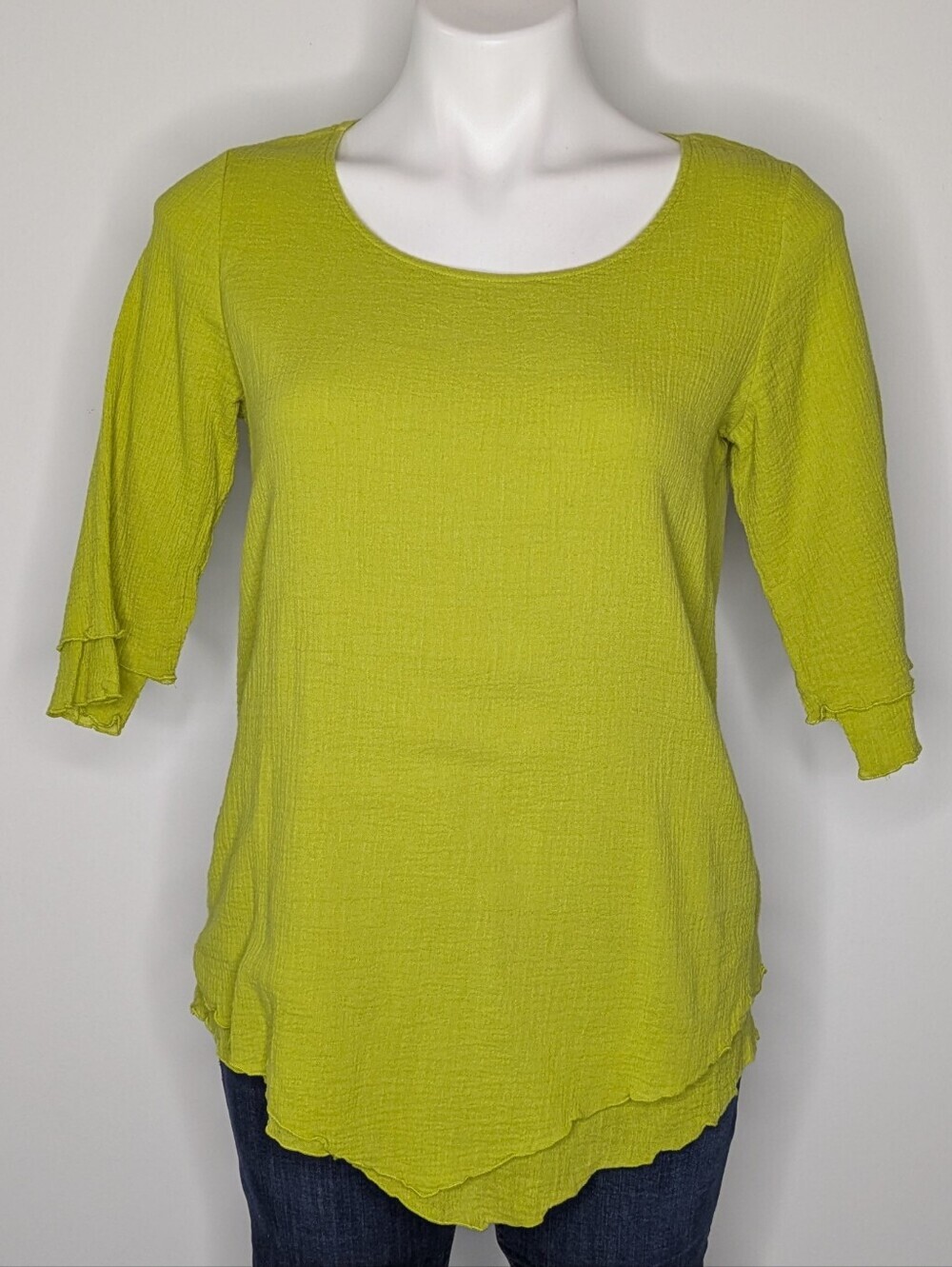 Soft Surroundings Green Layered Cotton 1/2 Sleeve Top XS